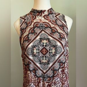 NWT American Eagle Paisley Print Dress Burgundy Cream Blue Size M